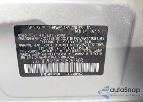 2016 Subaru Crosstrek 2.0I Premium из США, поврежденный, VIN JF2GPABC9G8265603